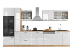 Mueble de cocina blanco brillo intenso/roble dorado 350x60x81.6 r-line
