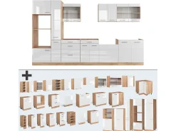 Mueble de cocina blanco brillo intenso/roble dorado 350x60x81.6 r-line