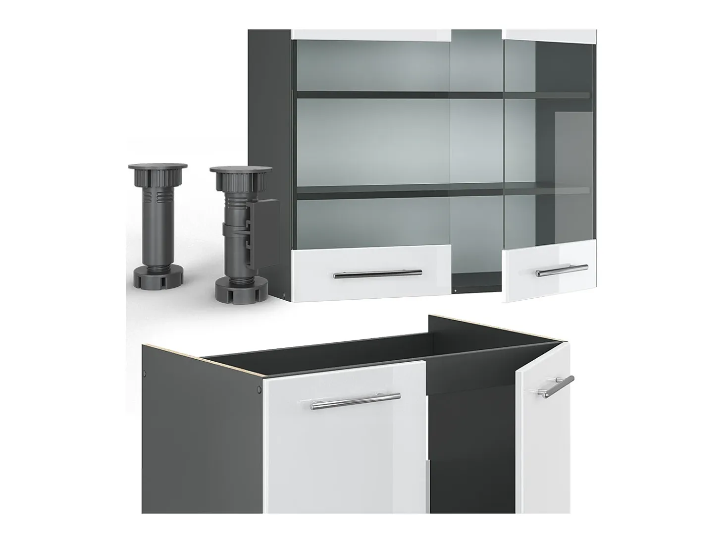 Mueble de cocina blanco brillo/antracita 240x60x81.6 fame-line