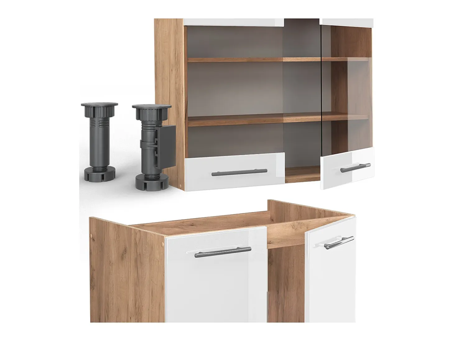Mueble de cocina blanco brillo intenso/roble dorado 200x46x81.6 fame-line