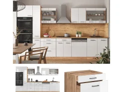 Mueble de cocina blanco brillo intenso/roble dorado 350x46x81.6 r-line