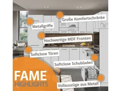Mueble de cocina blanco brillo intenso/roble dorado 300x60x81.6 fame-line