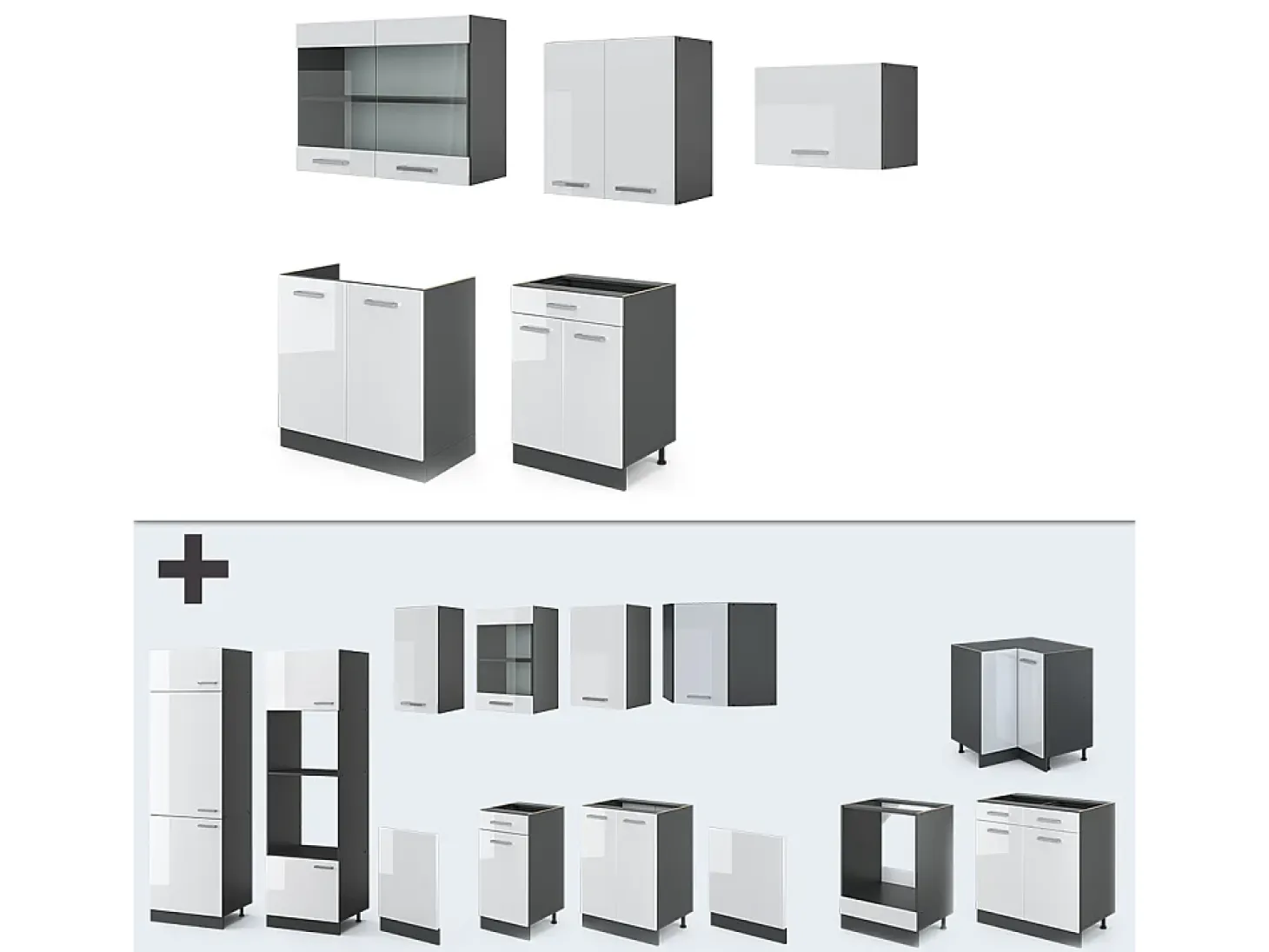 Mueble de cocina blanco brillo/antracita 200x60x81.6 r-line