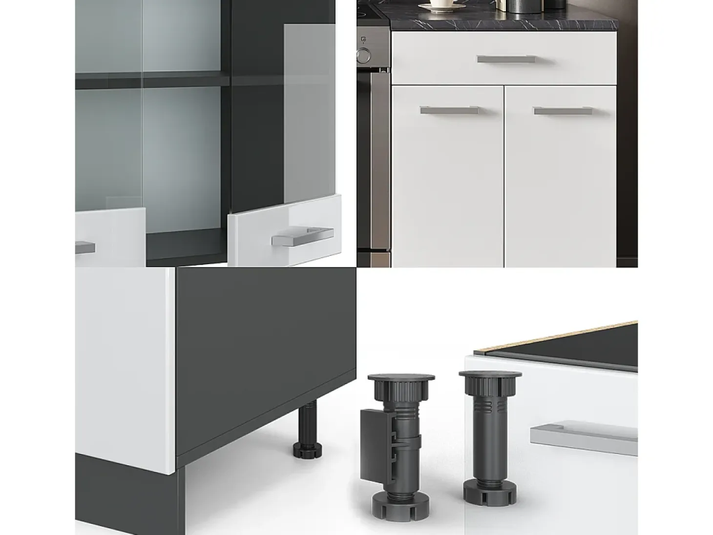 Mueble de cocina blanco brillo/antracita 200x60x81.6 r-line
