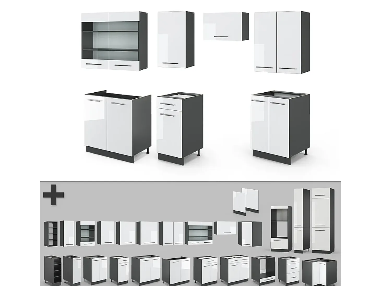 Mueble de cocina blanco brillo/antracita 240x60x81.6 fame-line