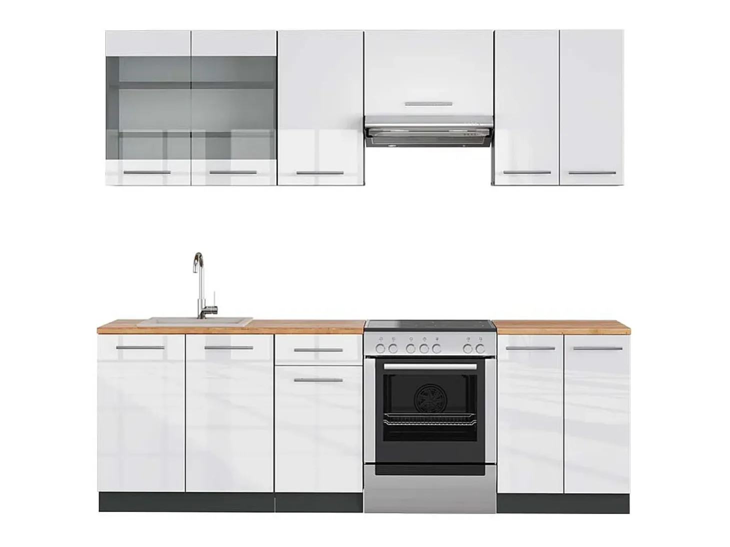 Mueble de cocina blanco brillo/antracita 240x60x81.6 fame-line
