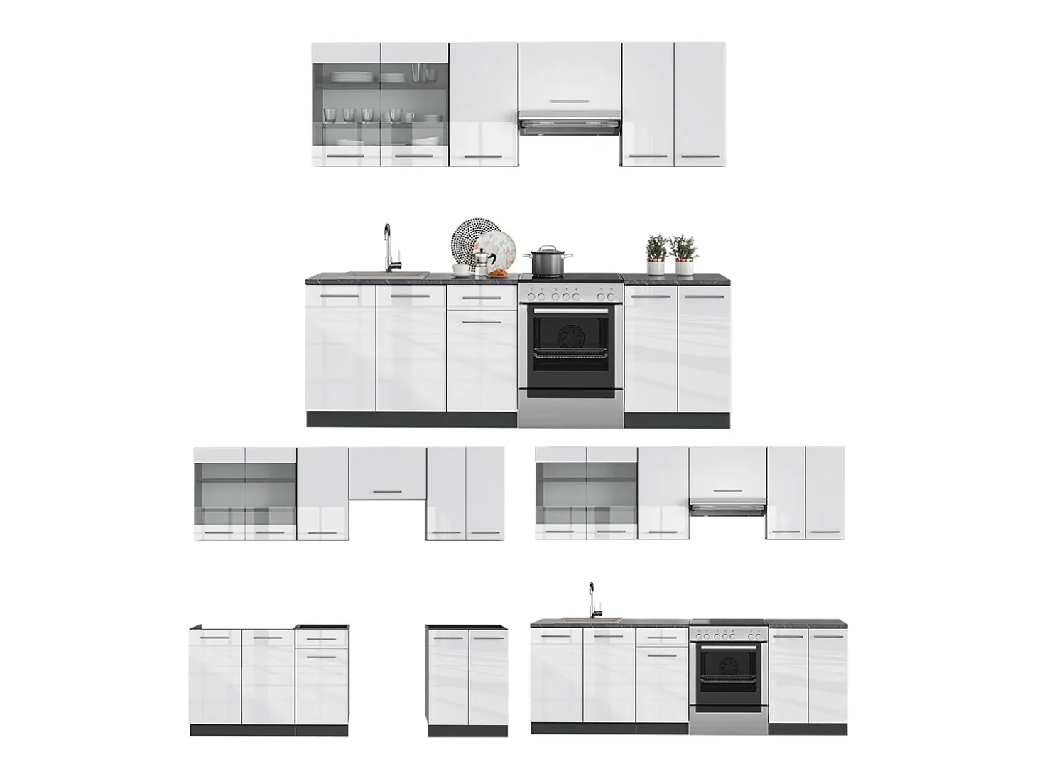 Mueble de cocina blanco brillo/antracita 240x60x81.6 fame-line