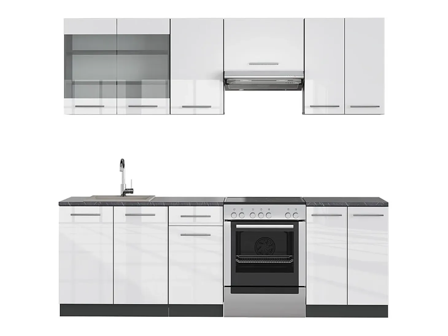 Mueble de cocina blanco brillo/antracita 240x46x81.6 fame-line