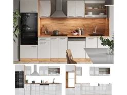 Mueble de cocina blanco brillo intenso/roble dorado 300x46x81.6 r-line