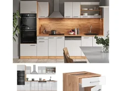 Mueble de cocina blanco brillo intenso/roble dorado 300x46x81.6 r-line
