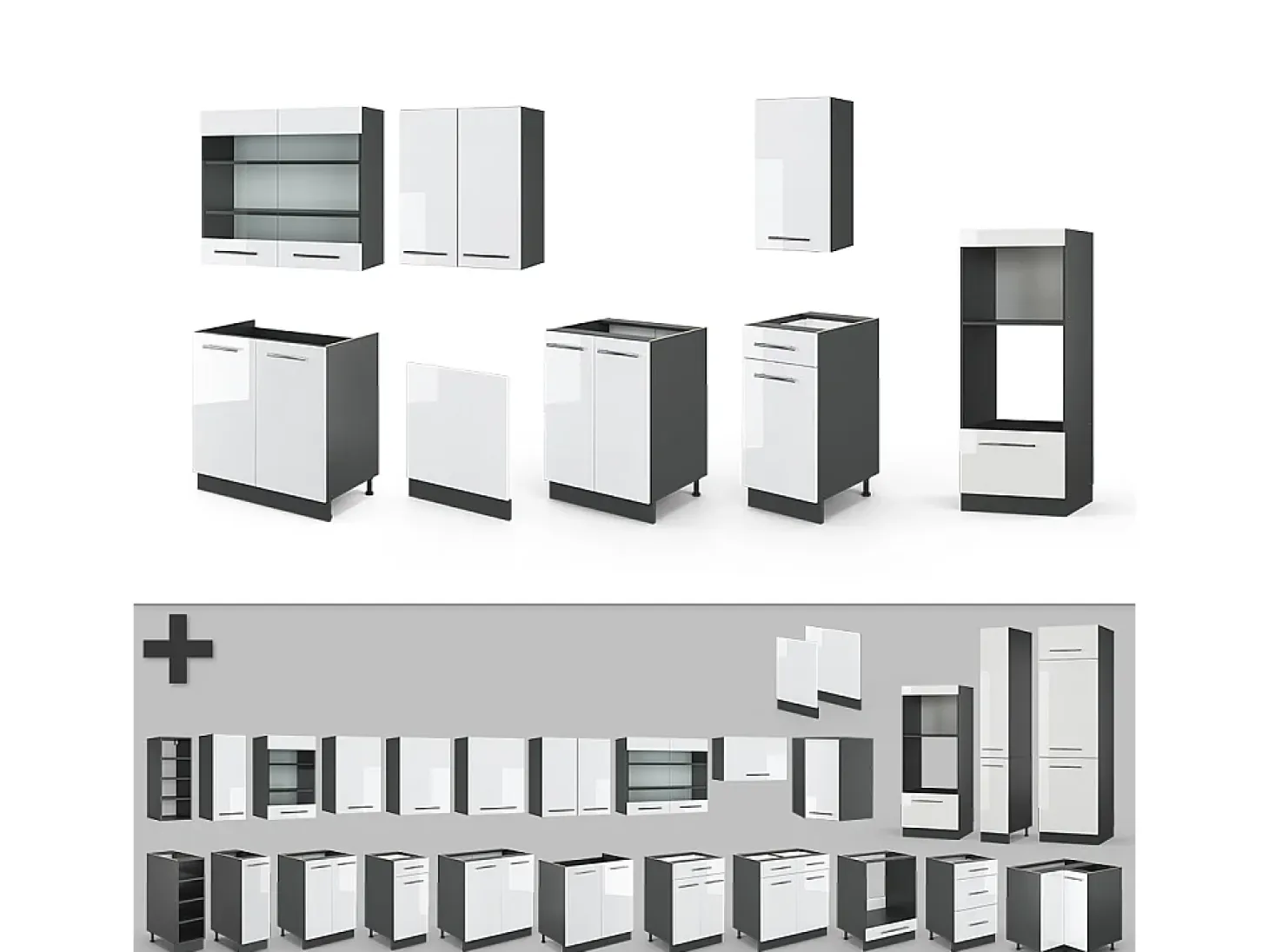 Mueble de cocina blanco brillo/antracita 300x46x81.6 fame-line