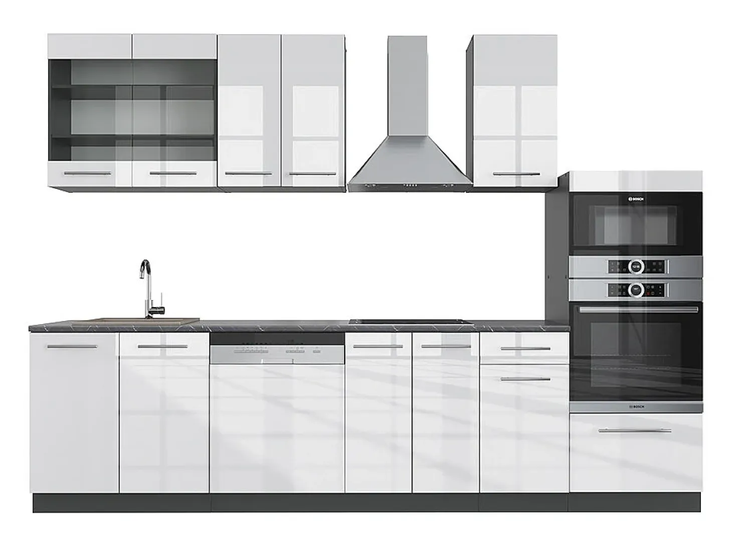 Mueble de cocina blanco brillo/antracita 300x46x81.6 fame-line