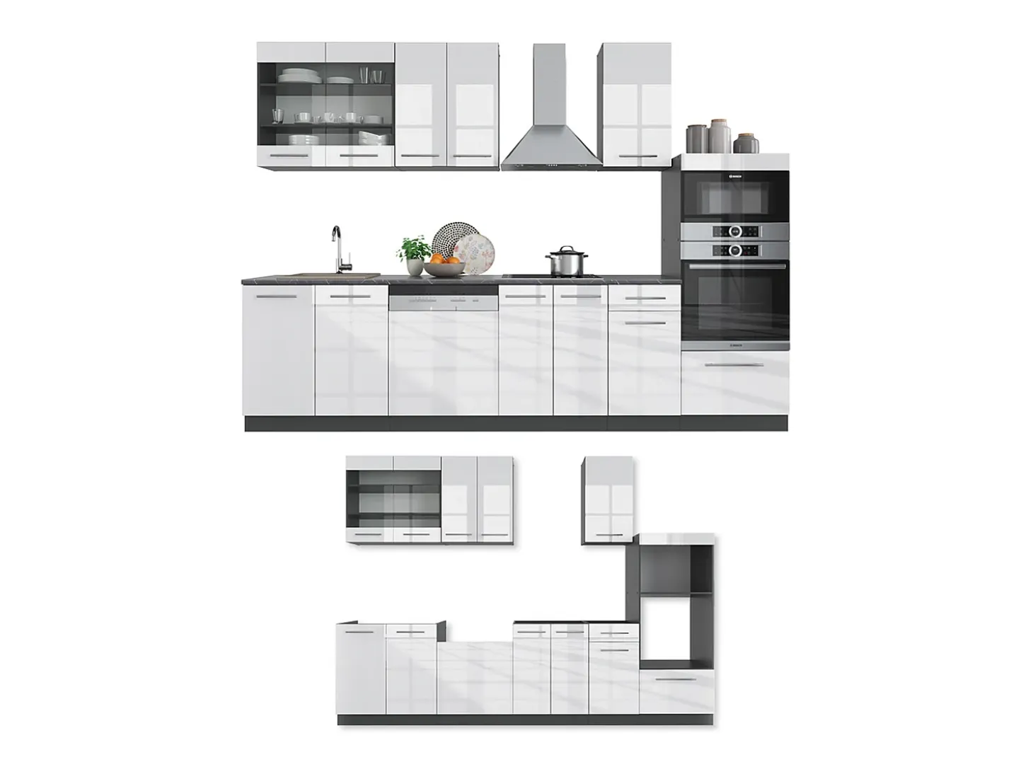 Mueble de cocina blanco brillo/antracita 300x46x81.6 fame-line