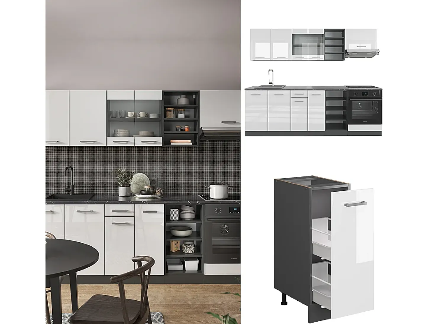 Mueble de cocina blanco brillo/antracita 240x60x81.6 r-line