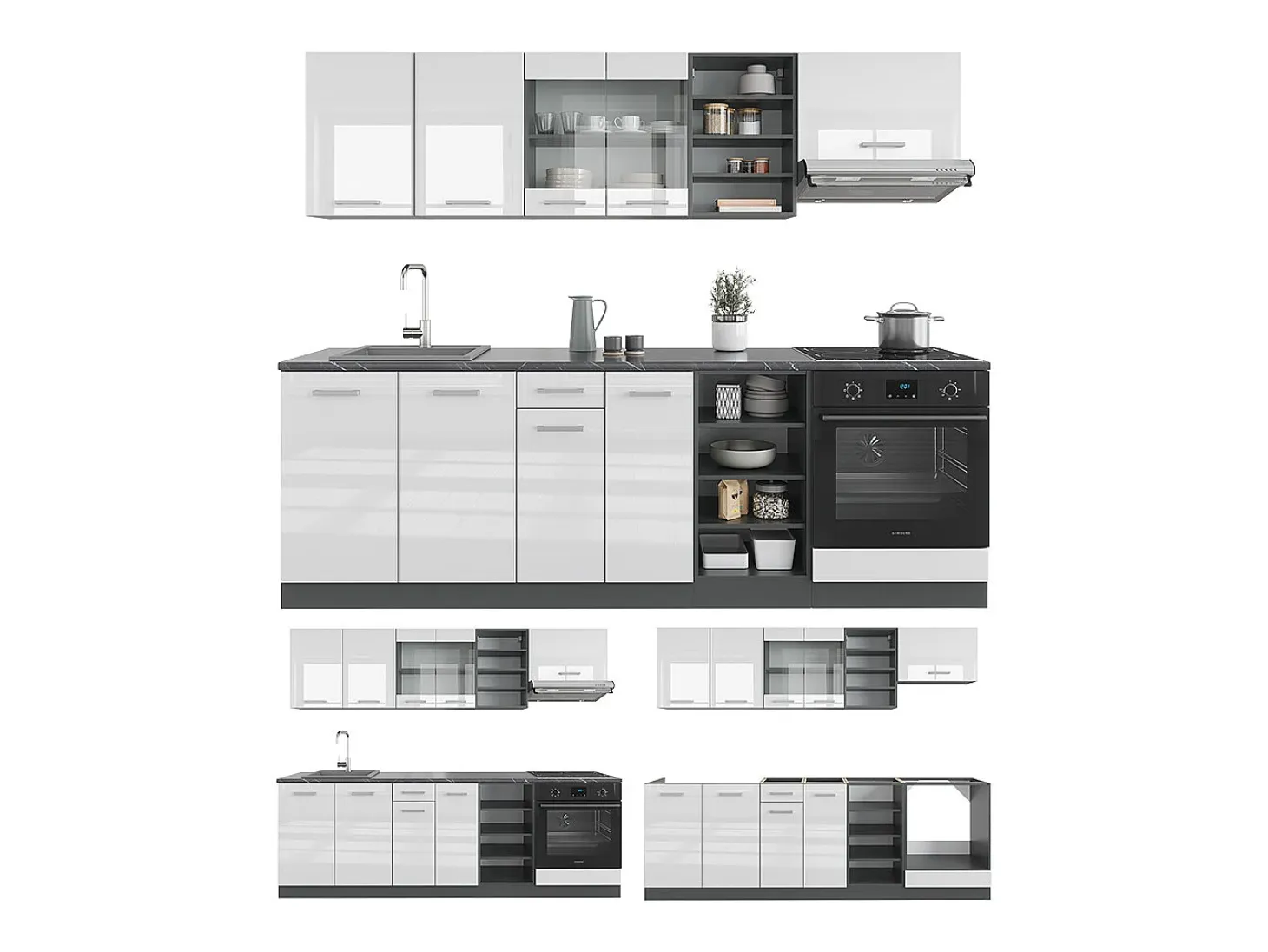 Mueble de cocina blanco brillo/antracita 240x60x81.6 r-line