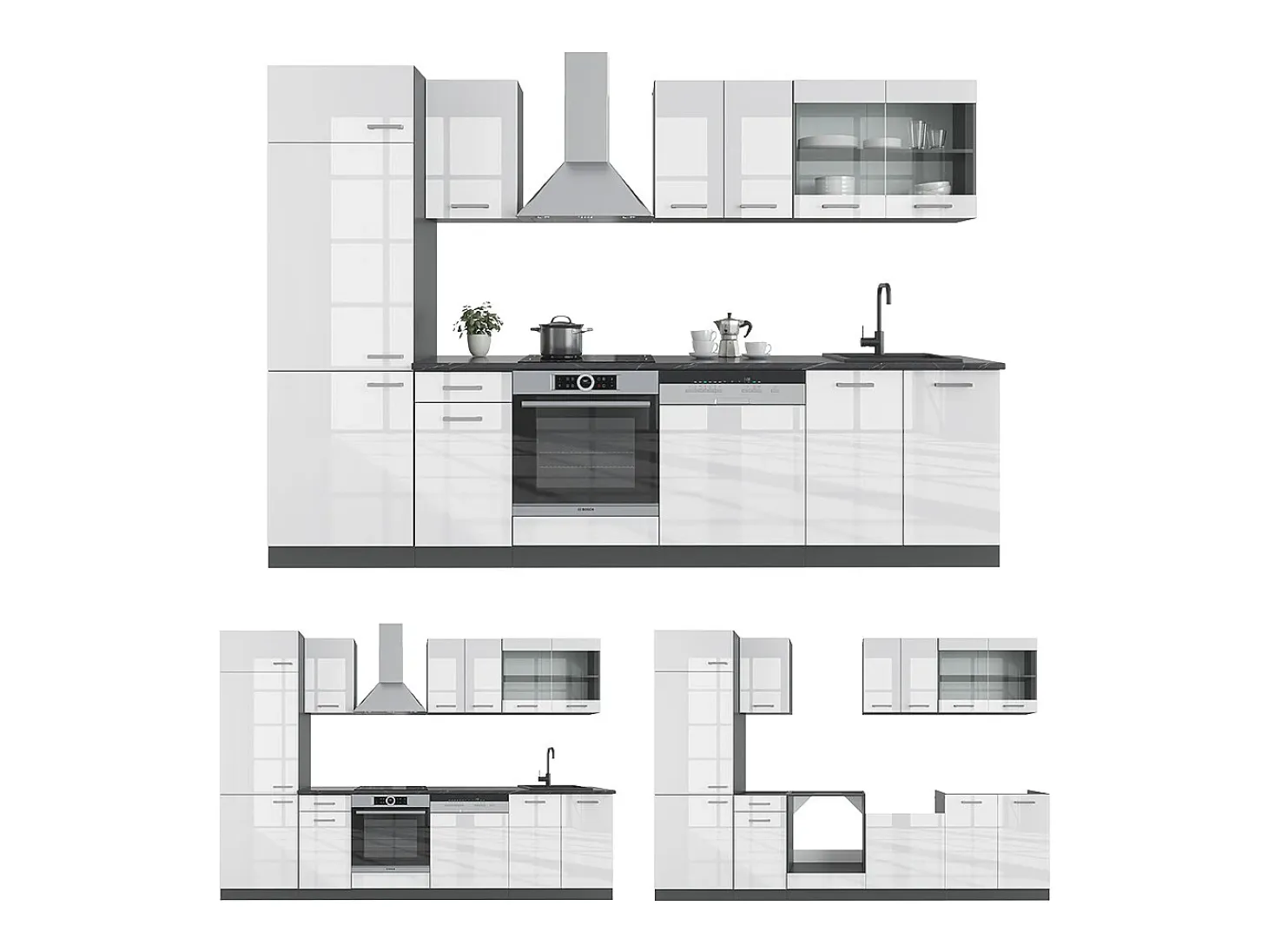 Mueble de cocina blanco brillo/antracita 300x60x81.6 r-line