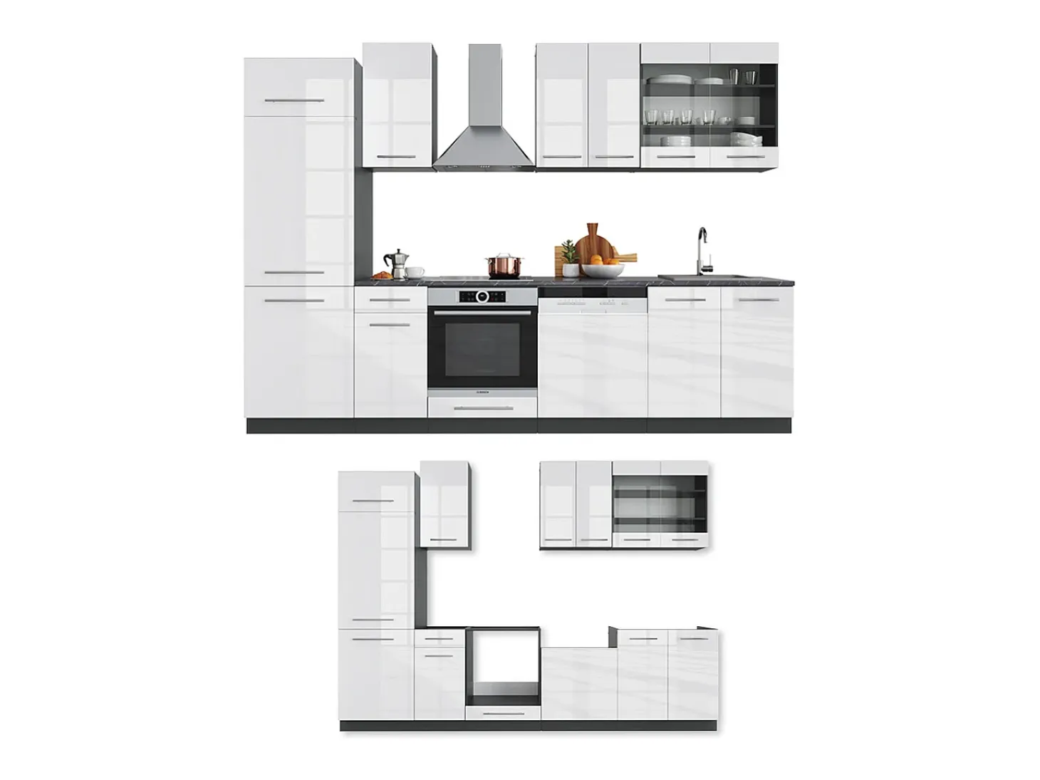 Mueble de cocina blanco brillo/antracita 300x60x81.6 fame-line