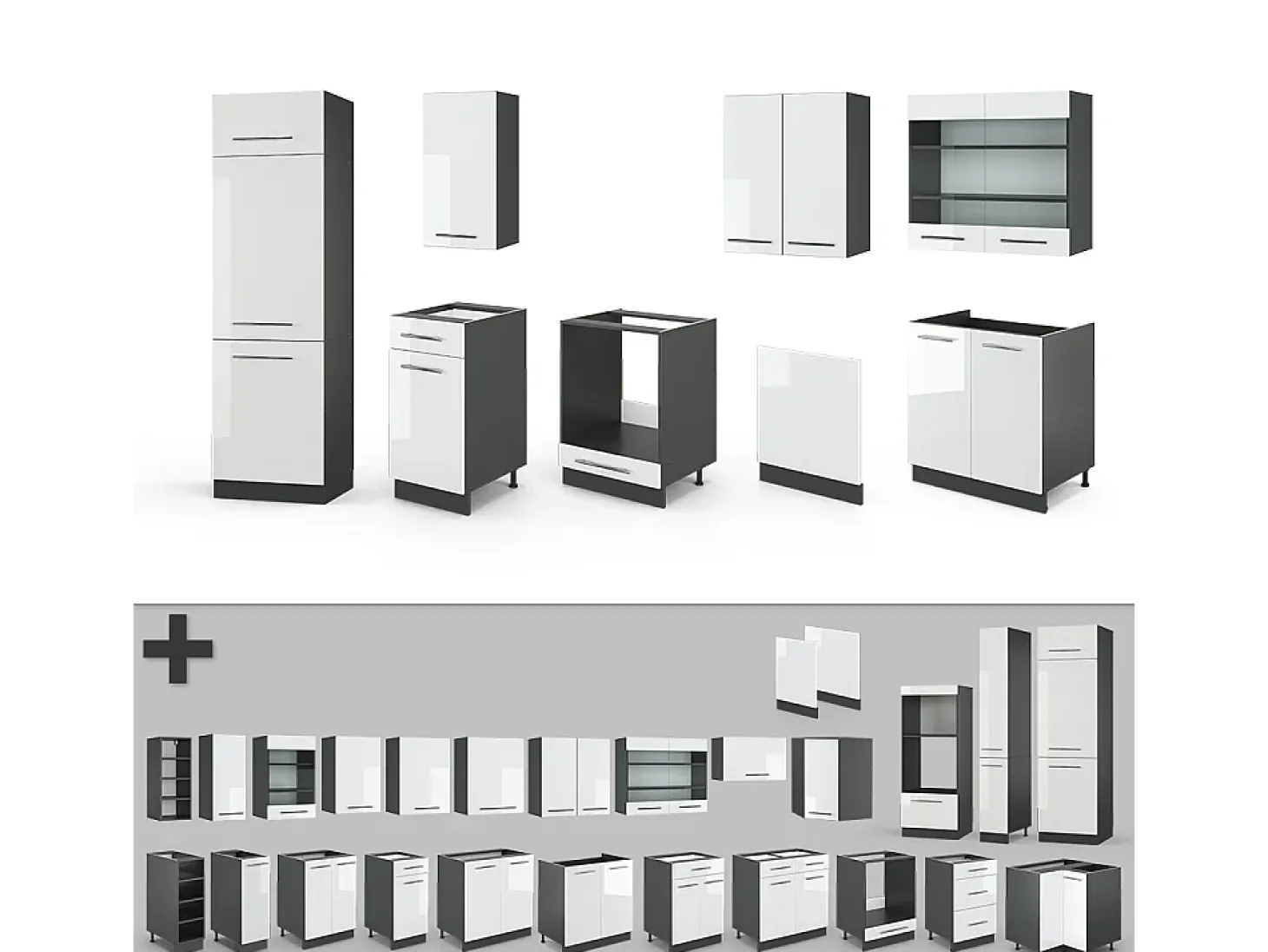 Mueble de cocina blanco brillo/antracita 300x60x81.6 fame-line