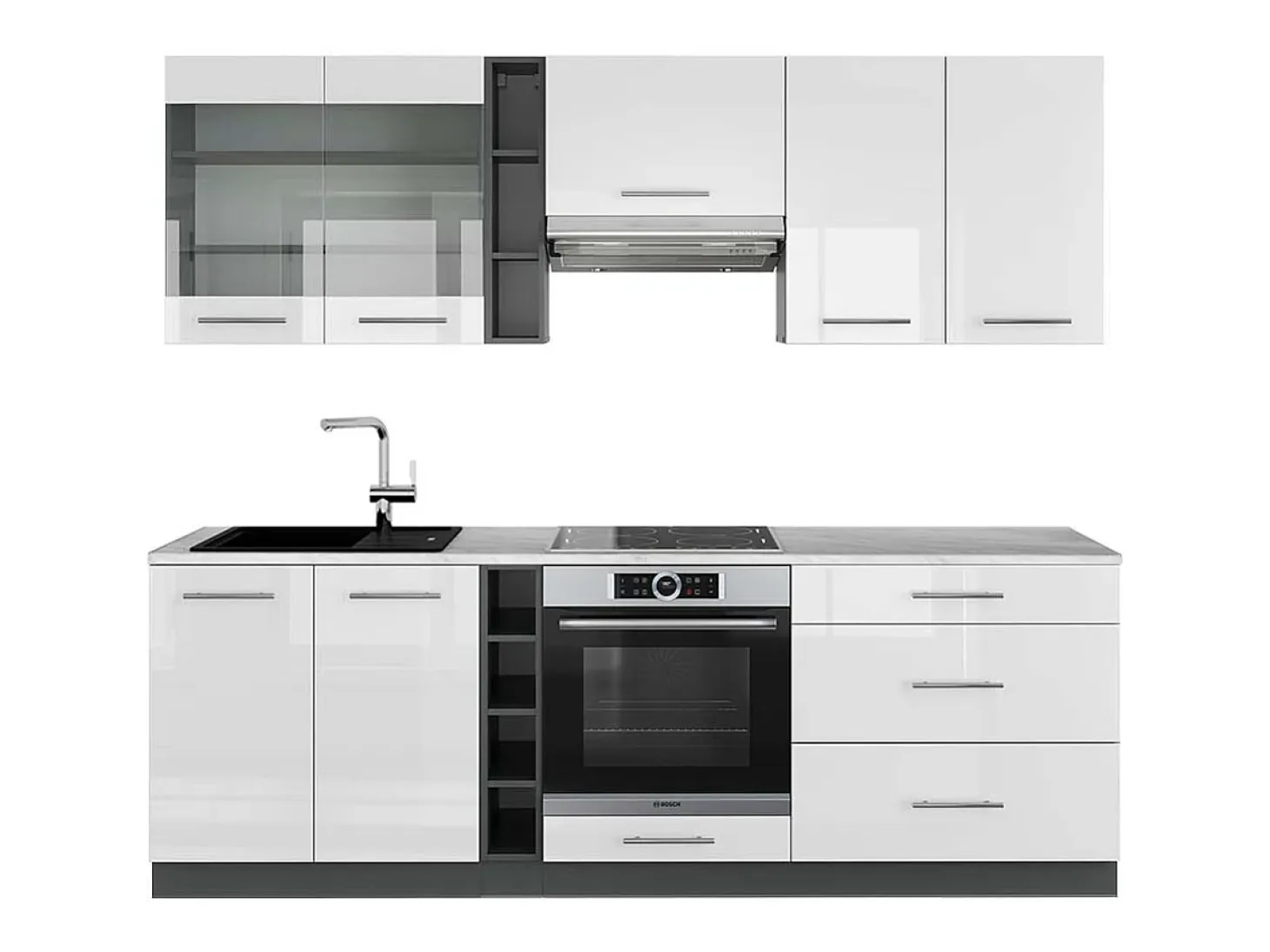 Mueble de cocina blanco brillo/antracita 235x60x81.6 fame-line