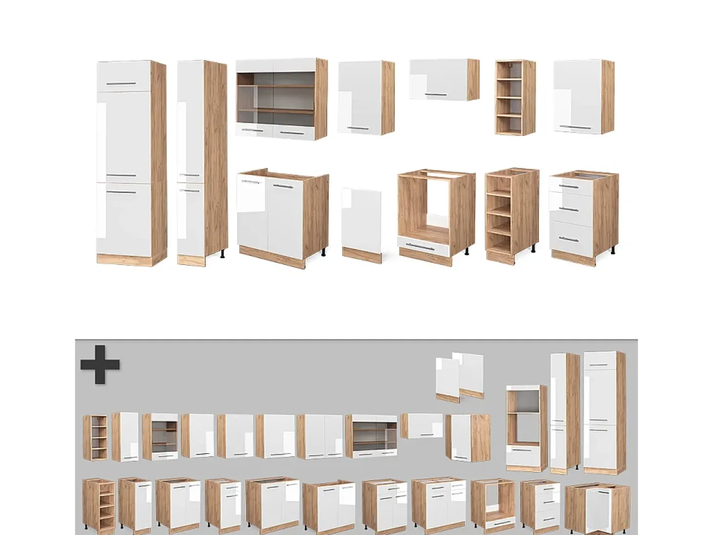 Mueble de cocina blanco brillo intenso/roble dorado 355x60x81.6 fame-line