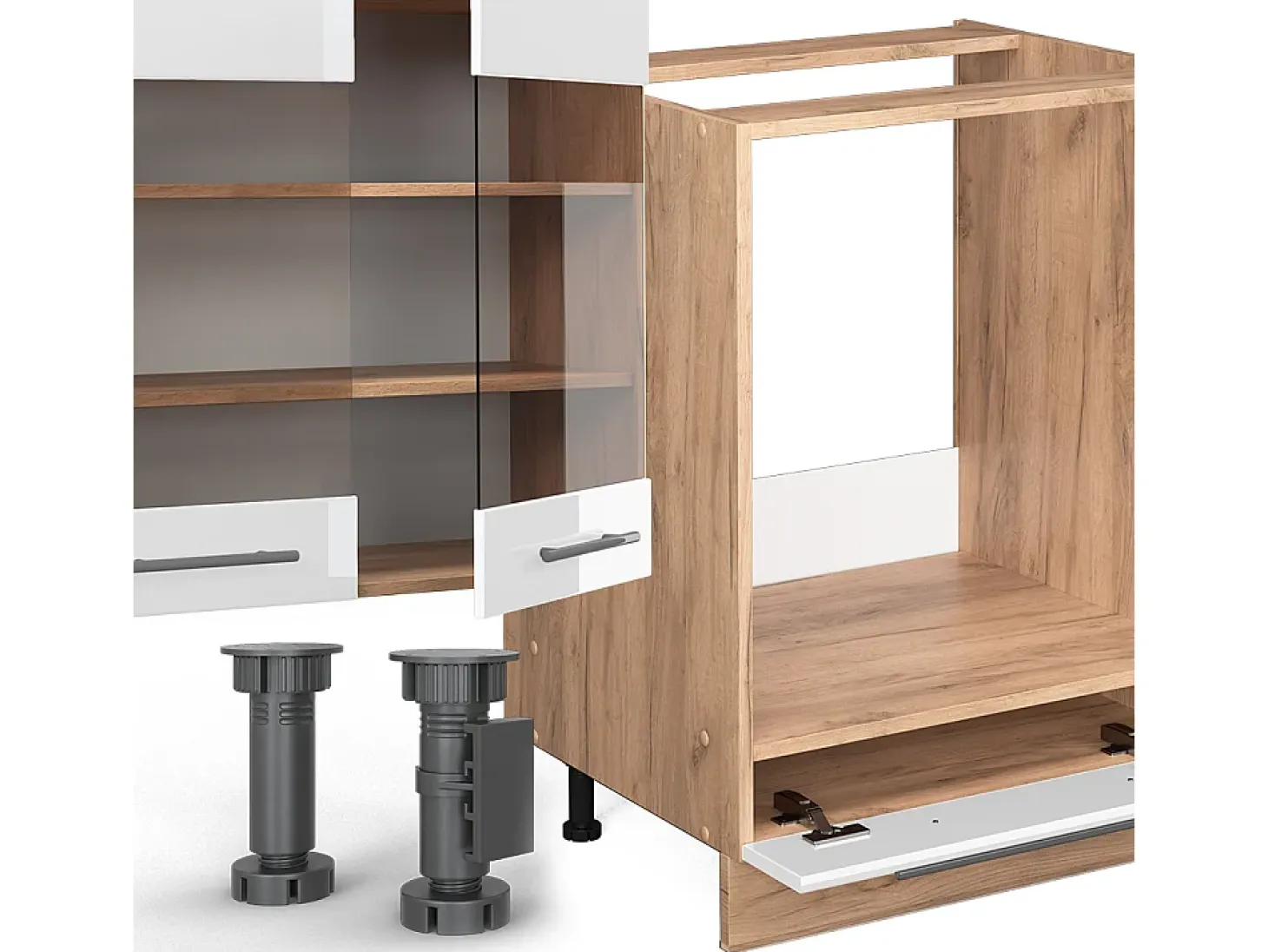 Mueble de cocina blanco brillo intenso/roble dorado 355x60x81.6 fame-line