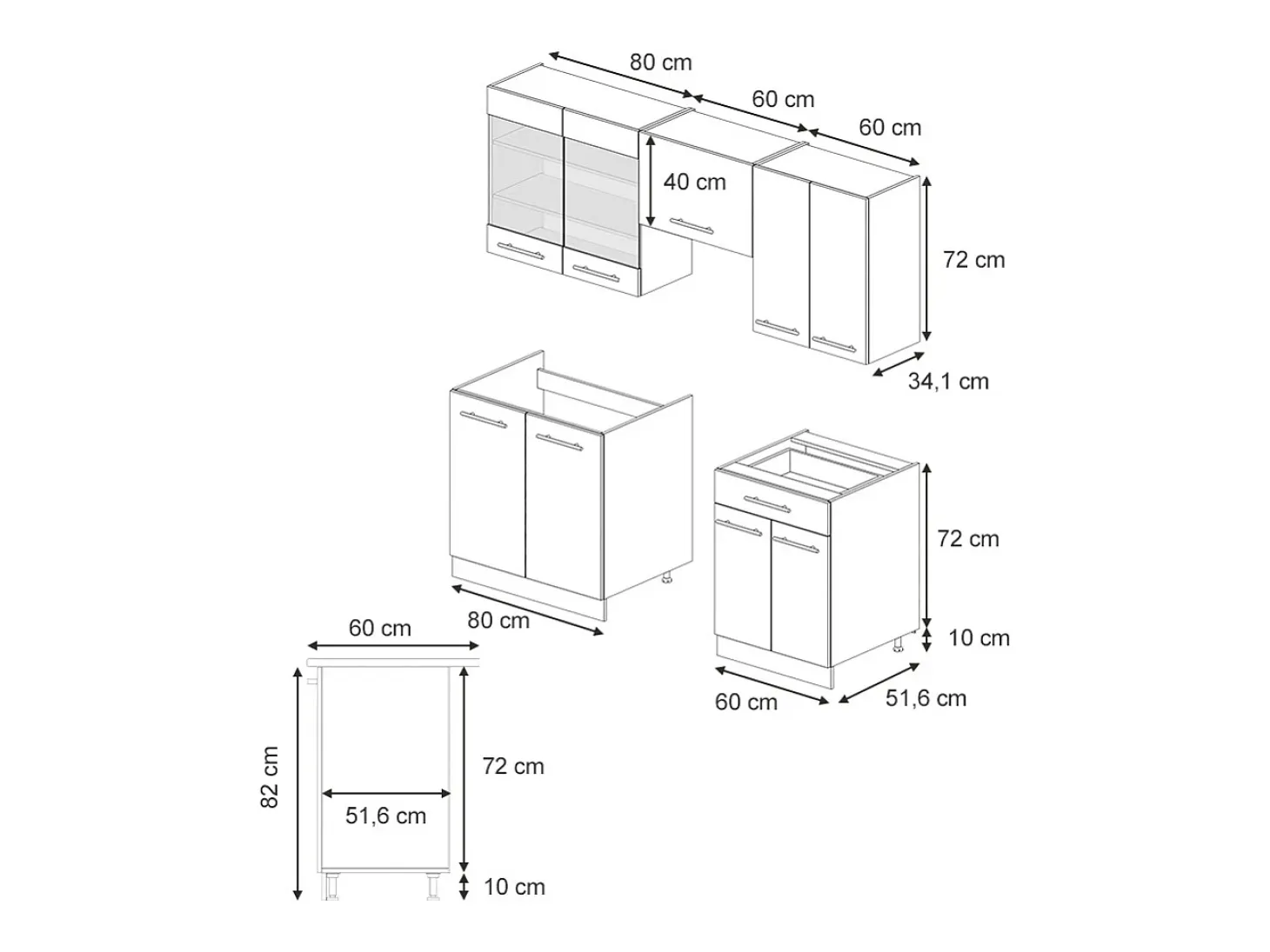 Mueble de cocina blanco casa de campo 200x60x81.6 fame-line