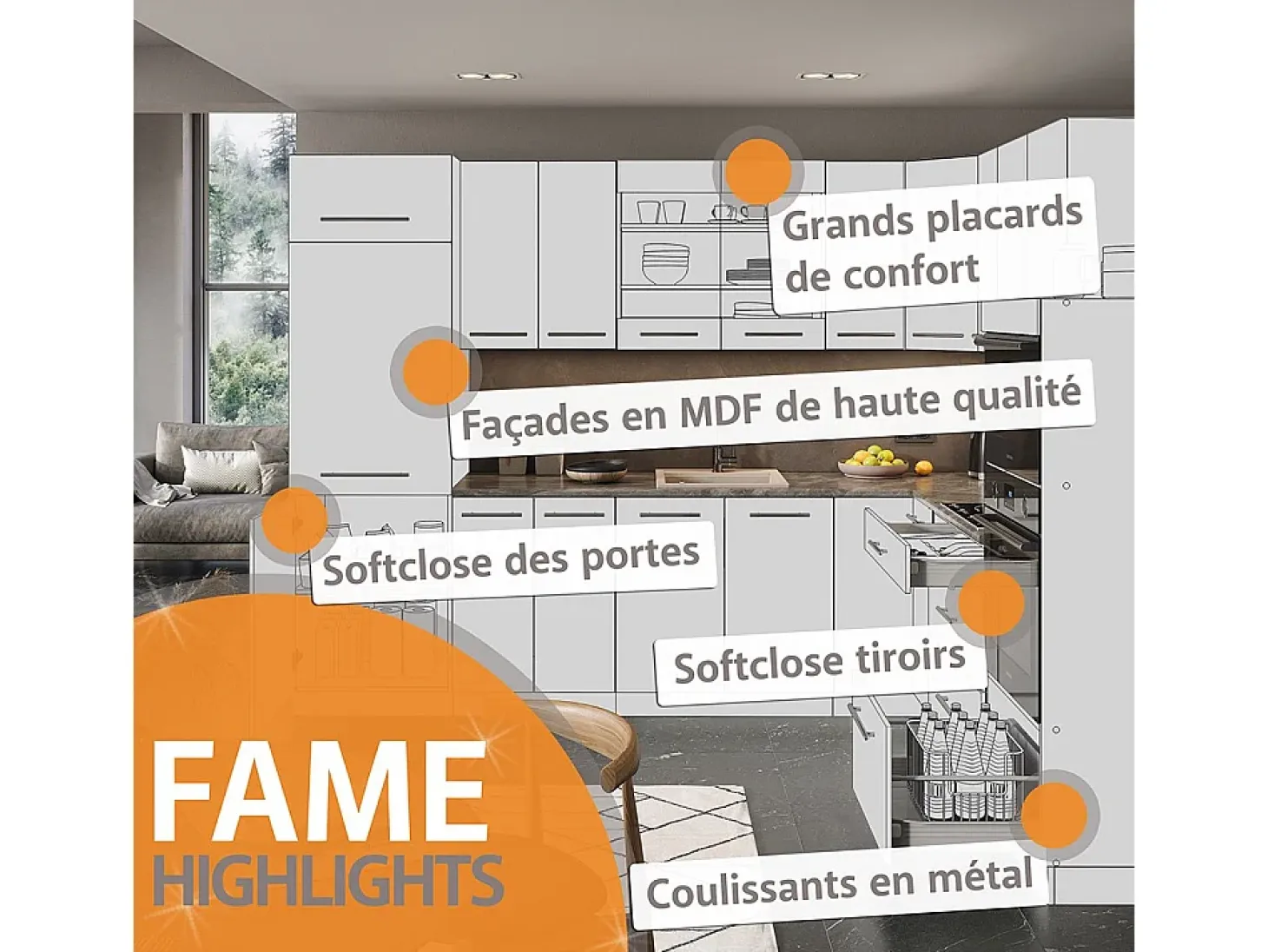 Mueble de cocina blanco casa de campo 280x46x81.6 fame-line