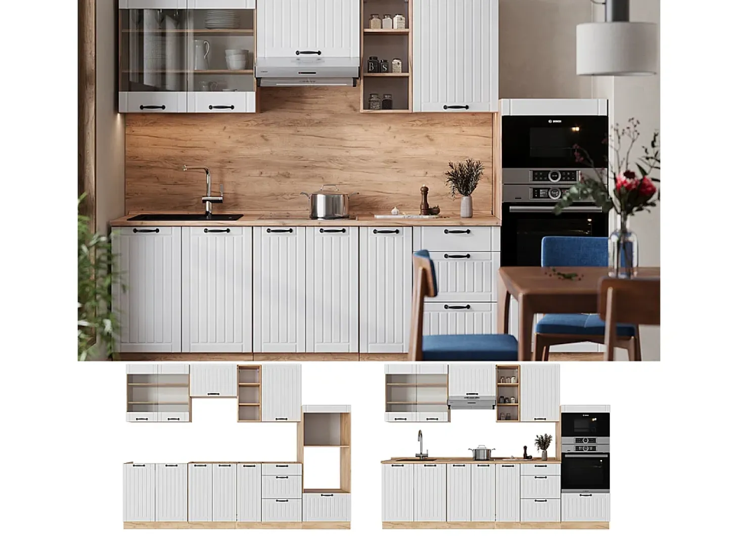 Mueble de cocina blanco casa de campo 280x46x81.6 fame-line