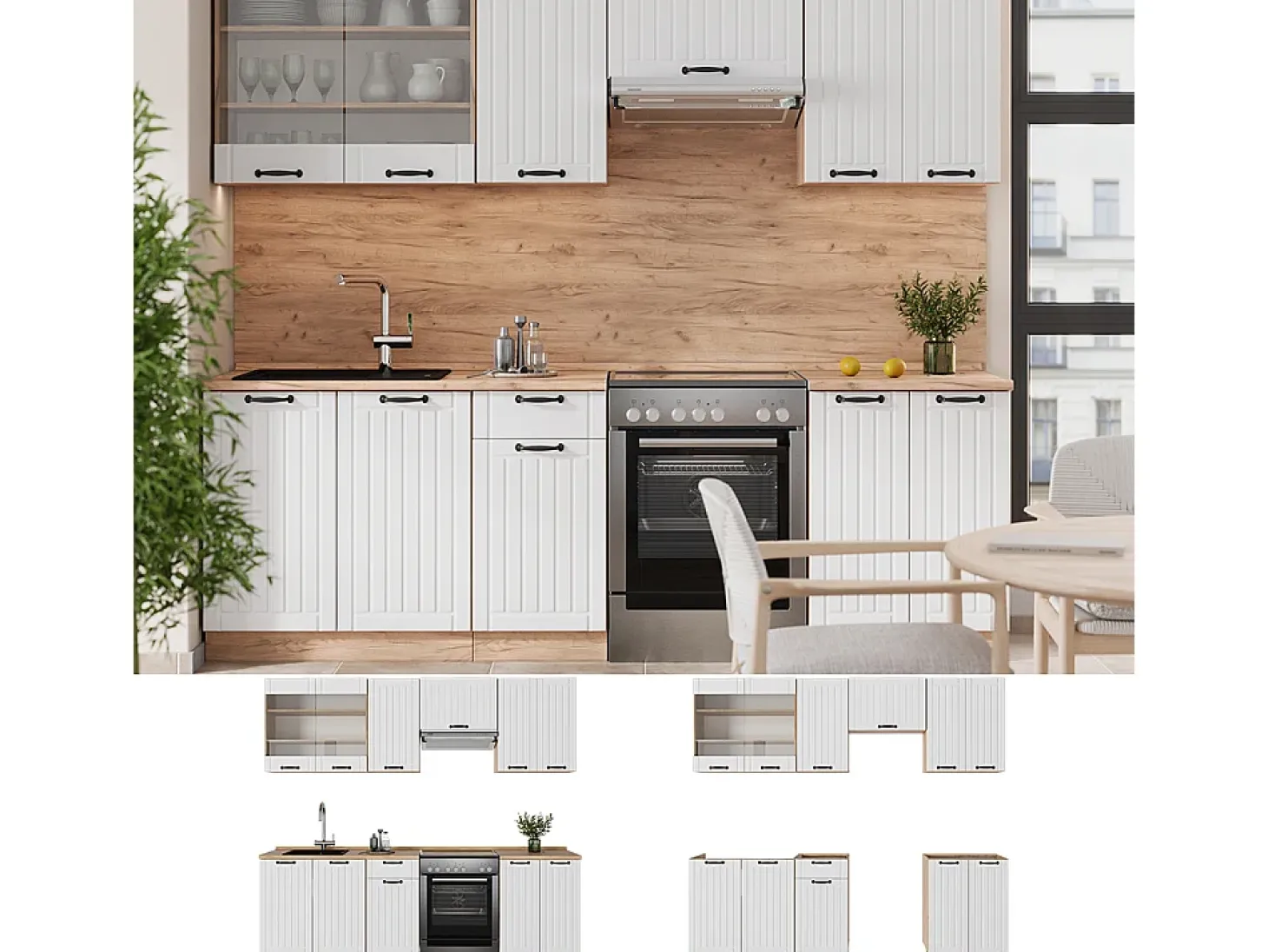 Mueble de cocina blanco casa de campo 240x60x81.6 fame-line
