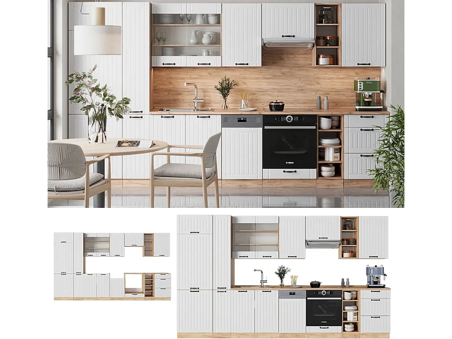 Mueble de cocina blanco casa de campo 355x60x81.6 fame-line