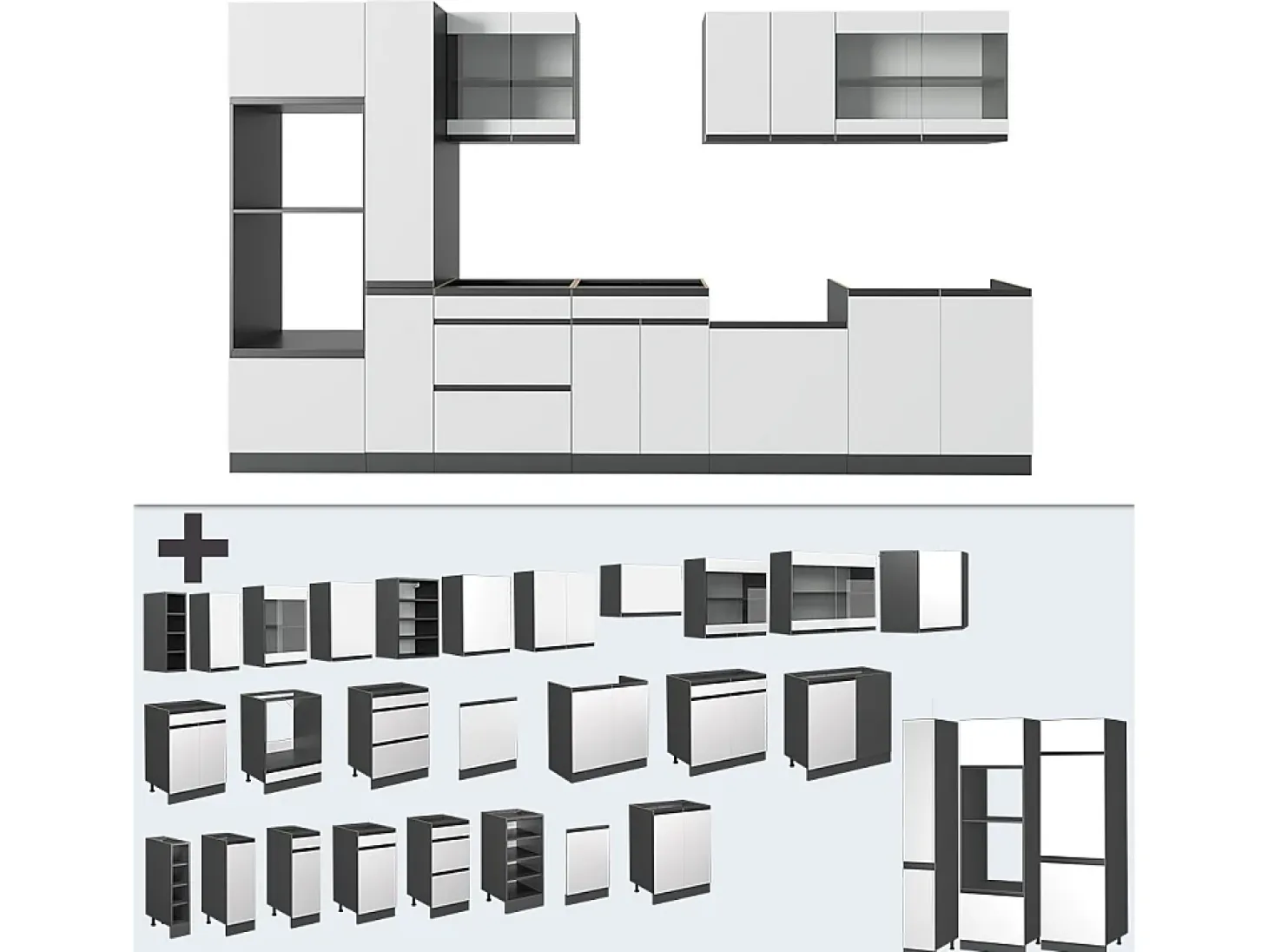 Mueble de cocina blanco/antracita 350x46x81.6 r-line