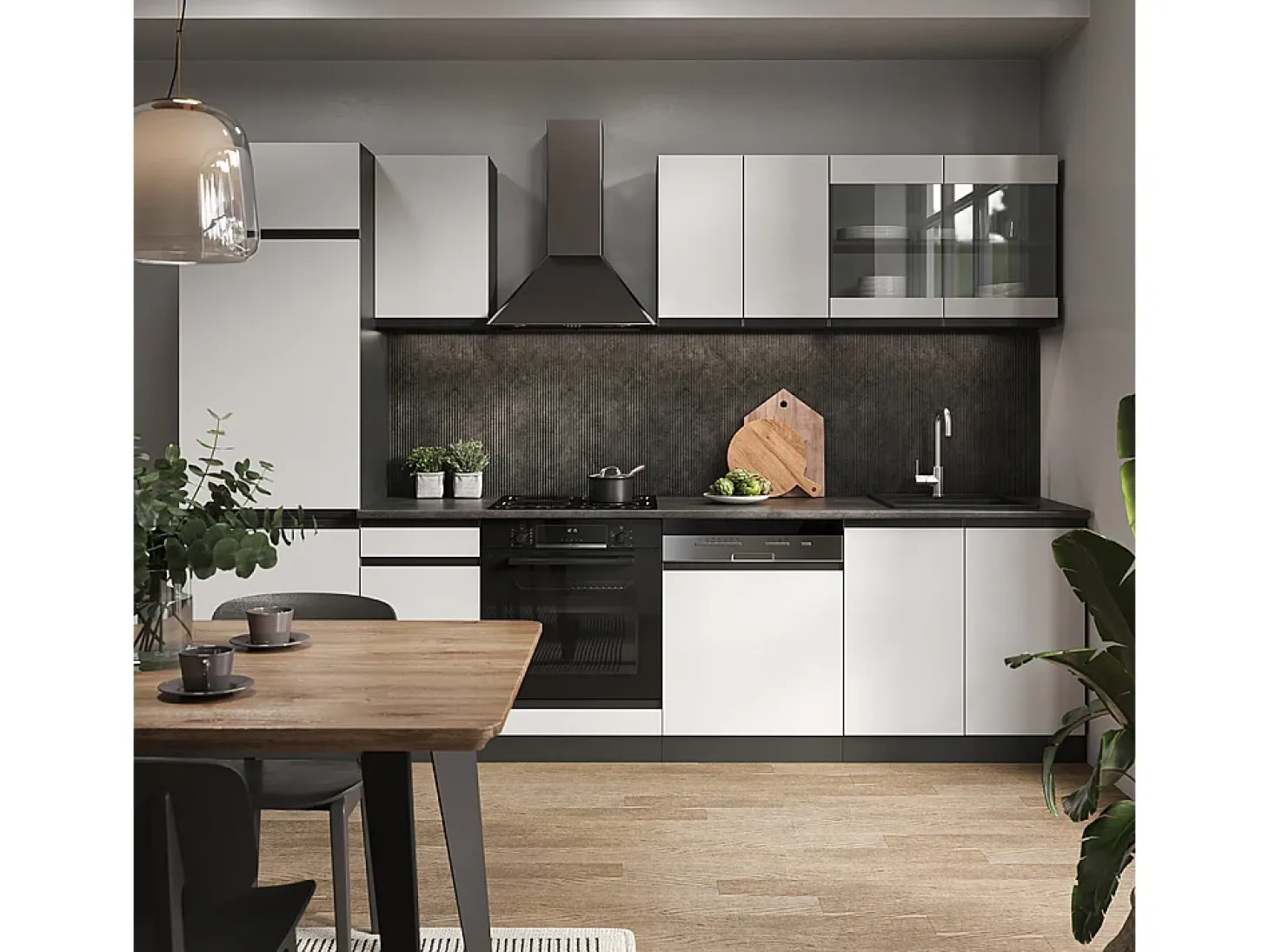 Mueble de cocina blanco/antracita 300x60x81.6 r-line