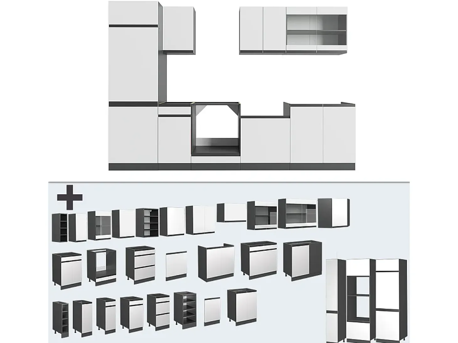Mueble de cocina blanco/antracita 300x46x81.6 r-line