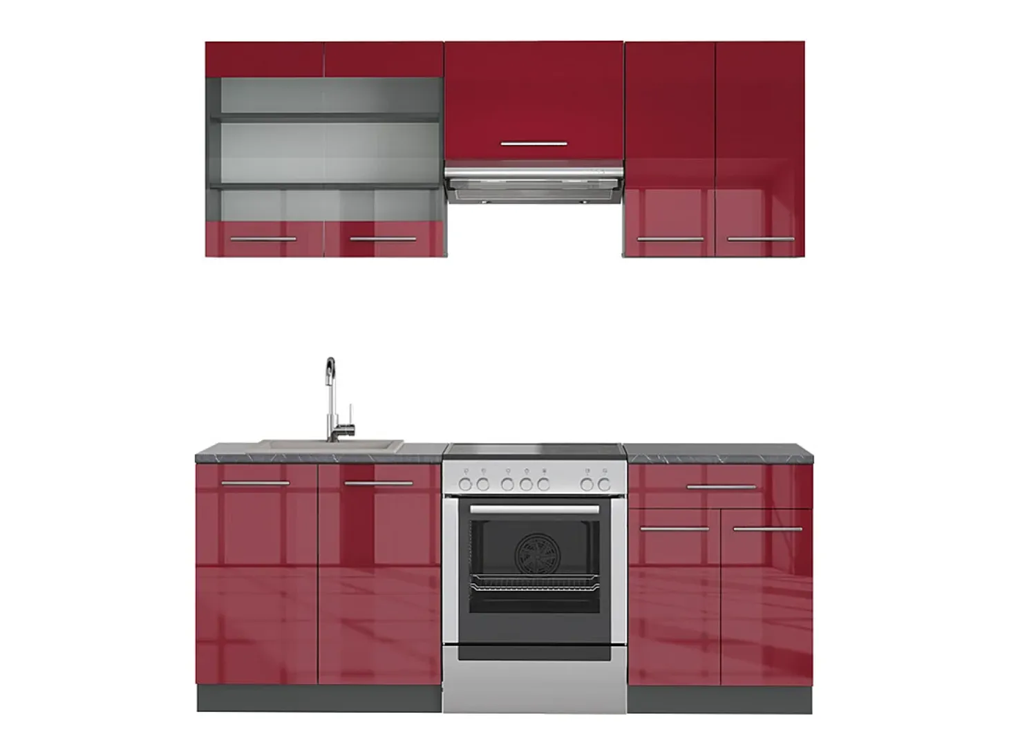 Mueble de cocina burdeos brillo intenso/antracita 200x46x81.6 fame-line