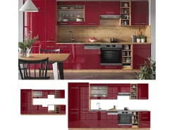 Mueble de cocina burdeos brillo intenso/roble dorado 355x46x81.6 fame-line