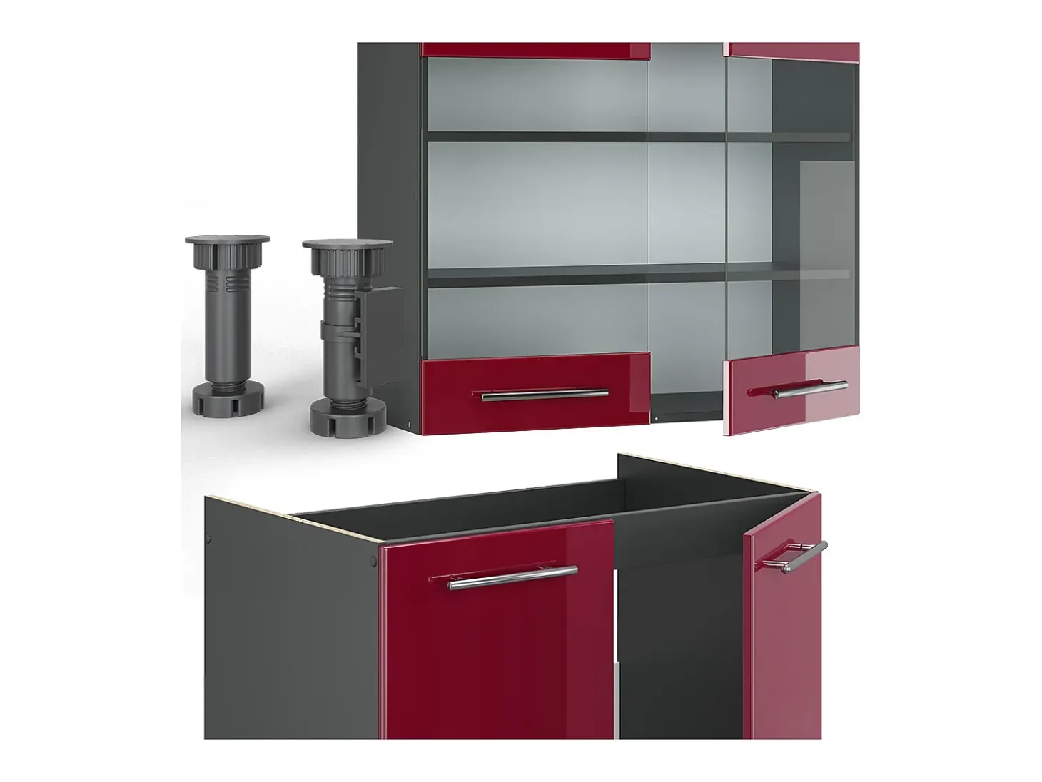 Mueble de cocina burdeos brillo intenso/antracita 235x60x81.6 fame-line