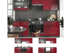 Mueble de cocina burdeos brillo intenso/antracita 235x60x81.6 fame-line