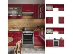 Mueble de cocina burdeos brillo intenso/roble dorado 200x46x81.6 fame-line