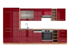 Mueble de cocina burdeos brillo intenso/roble dorado 355x60x81.6 fame-line
