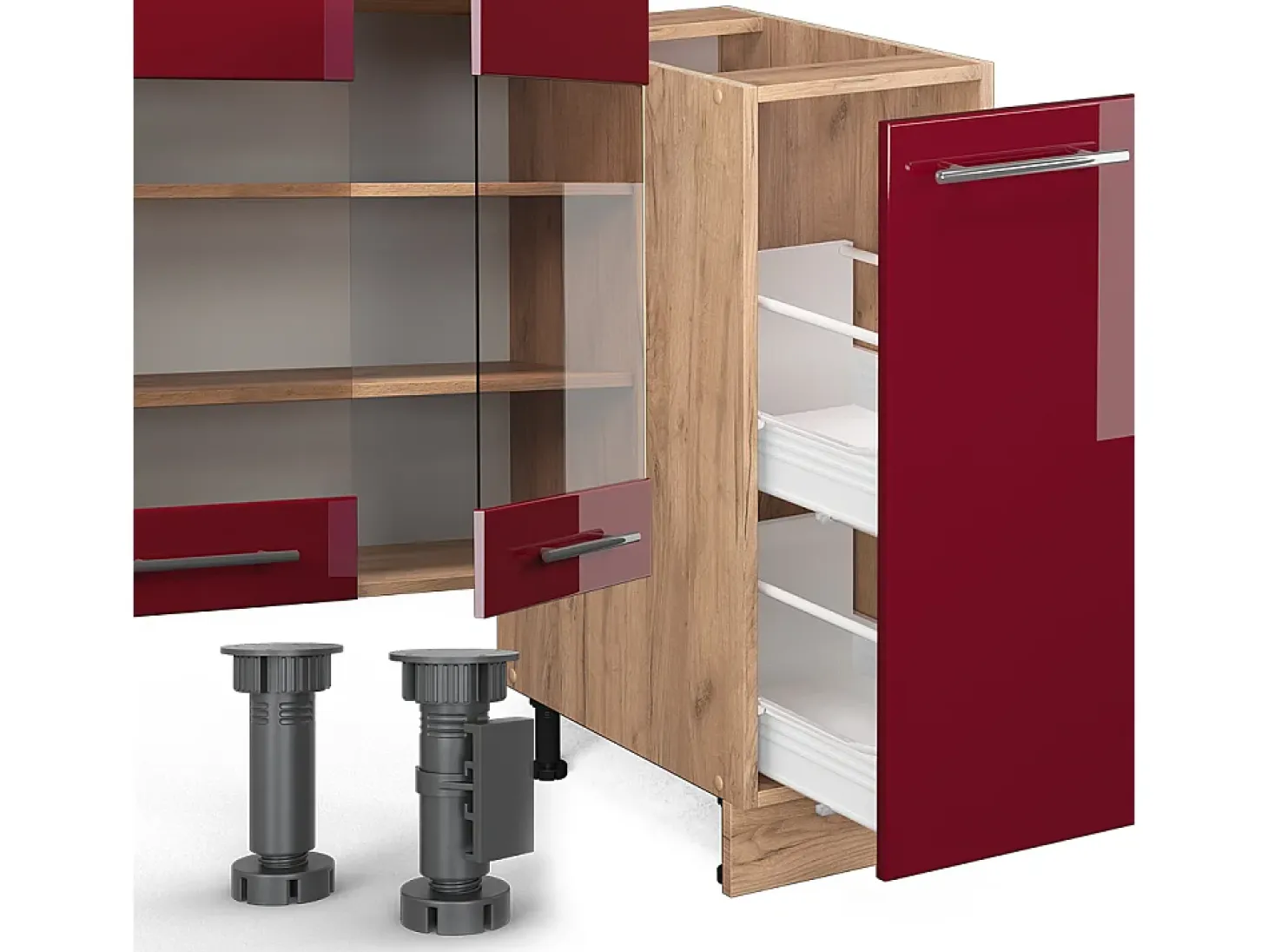 Mueble de cocina burdeos brillo intenso/roble dorado 280x46x81.6 fame-line