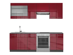 Mueble de cocina burdeos brillo intenso/antracita 240x60x81.6 fame-line