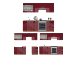 Mueble de cocina burdeos brillo intenso/roble dorado 240x60x81.6 fame-line