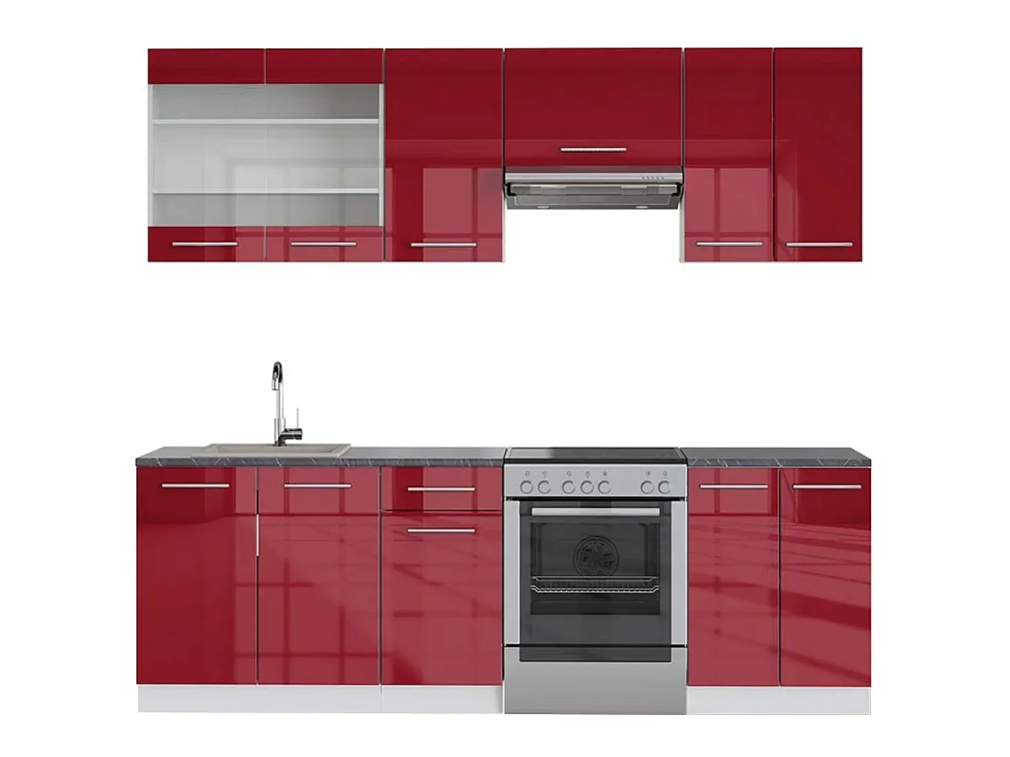 Mueble de cocina burdeos brillo intenso/blanco 240x60x81.6 fame-line