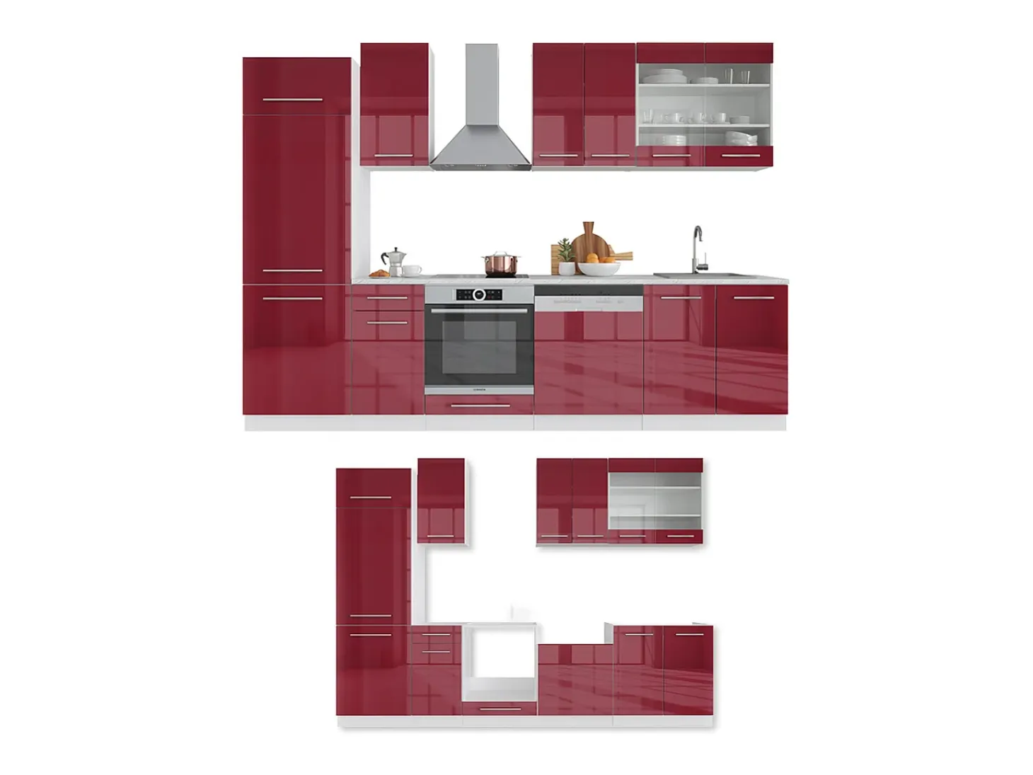 Mueble de cocina burdeos brillo intenso/blanco 300x46x81.6 fame-line