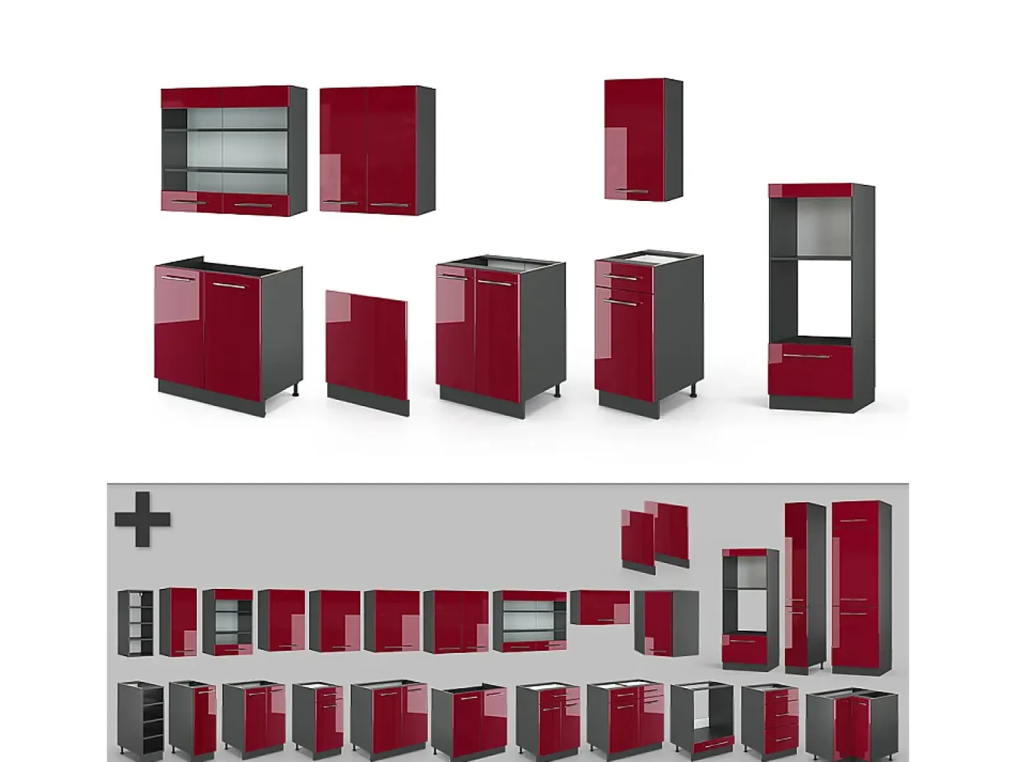 Mueble de cocina burdeos brillo intenso/antracita 300x46x81.6 fame-line