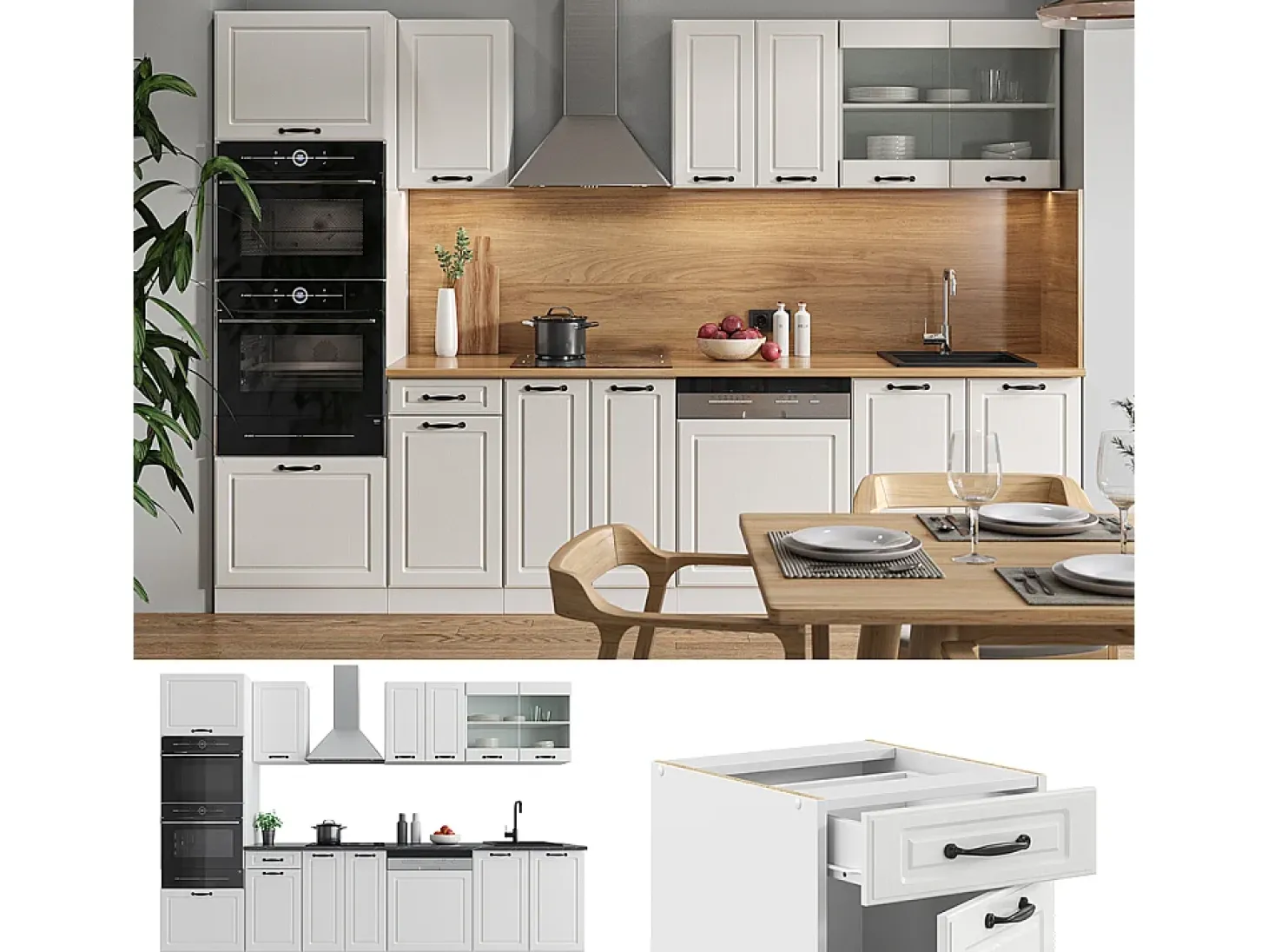 Mueble de cocina casa de campo blanca/blanca 300x46x81.6 r-line