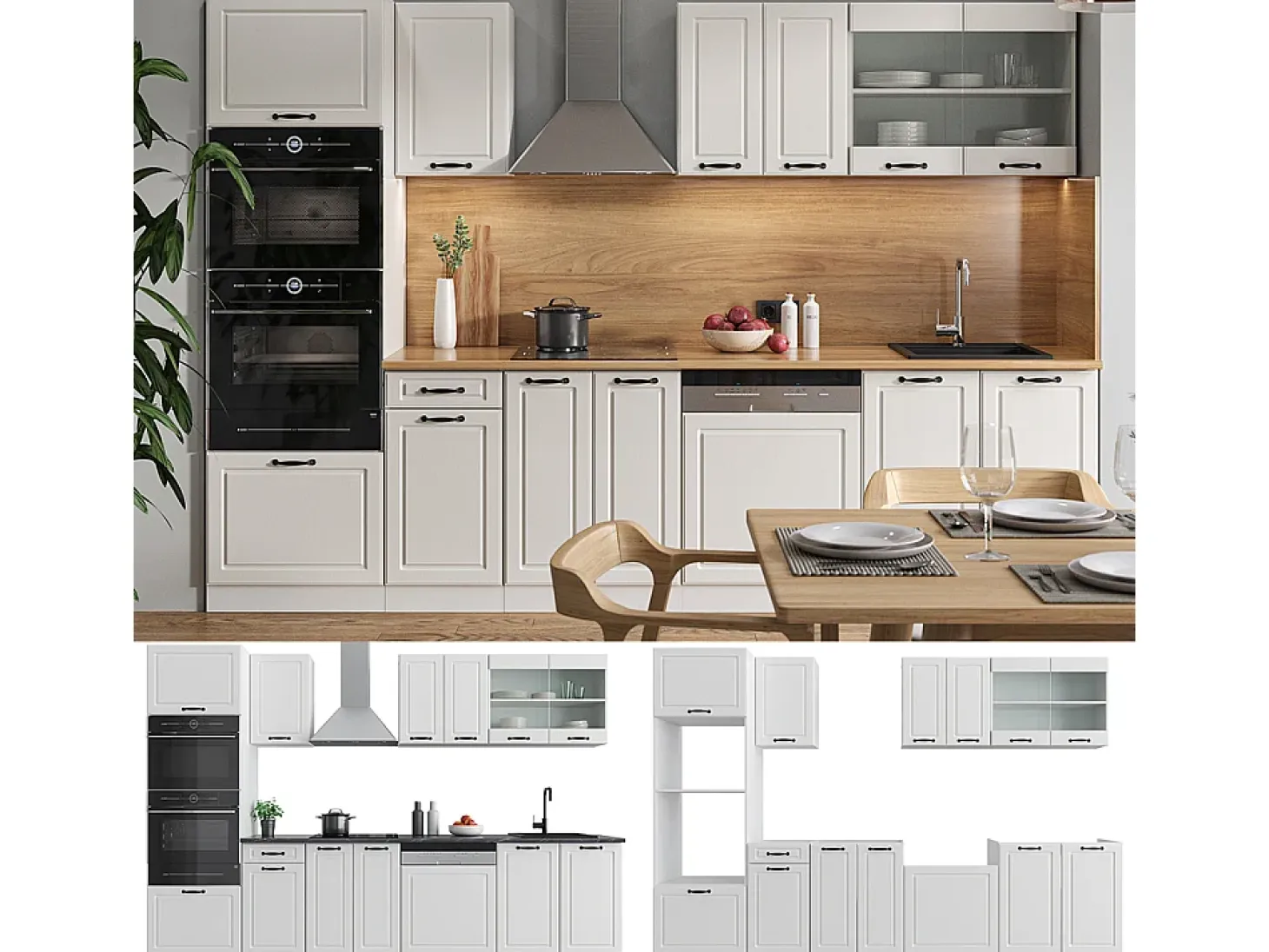Mueble de cocina casa de campo blanca/blanca 300x46x81.6 r-line