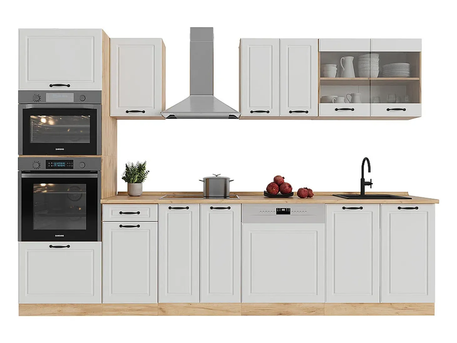 Mueble de cocina casa de campo blanca/roble dorado 300x46x81.6 r-line