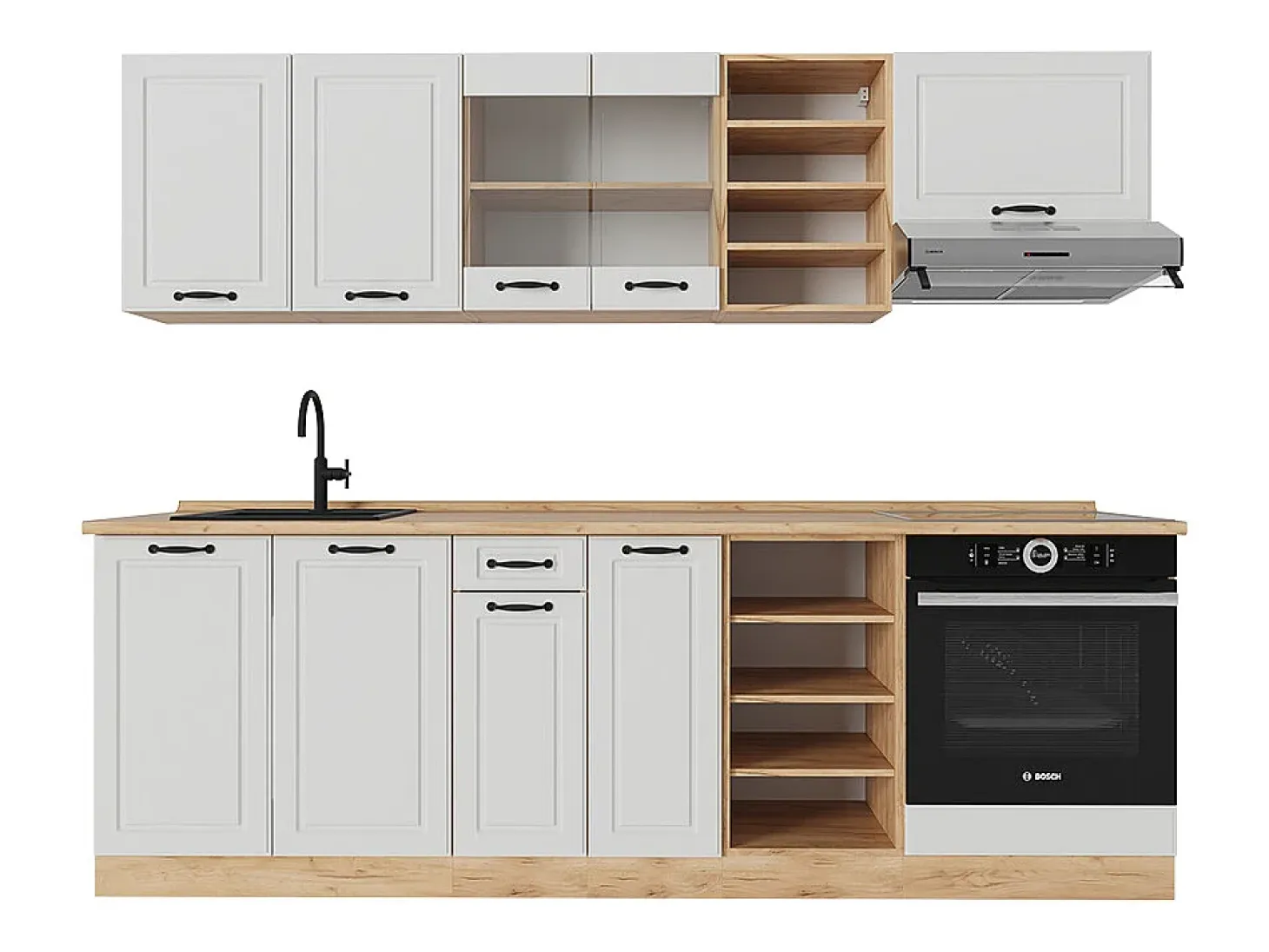 Mueble de cocina casa de campo blanca/roble dorado 240x46x81.6 r-line