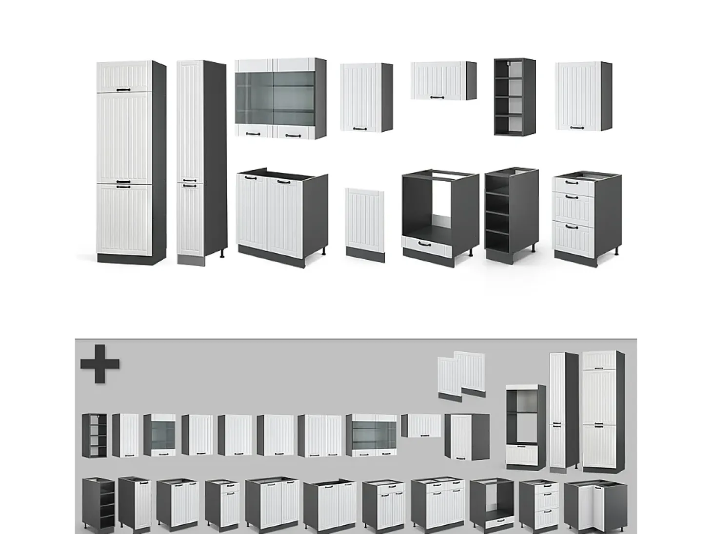 Mueble de cocina casa de campo blanca/antracita 355x46x81.6 fame-line
